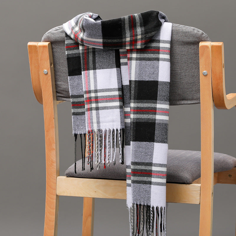 British Plaid Imitation Cashmere Tassels Couple Parent-child Men's Scarf