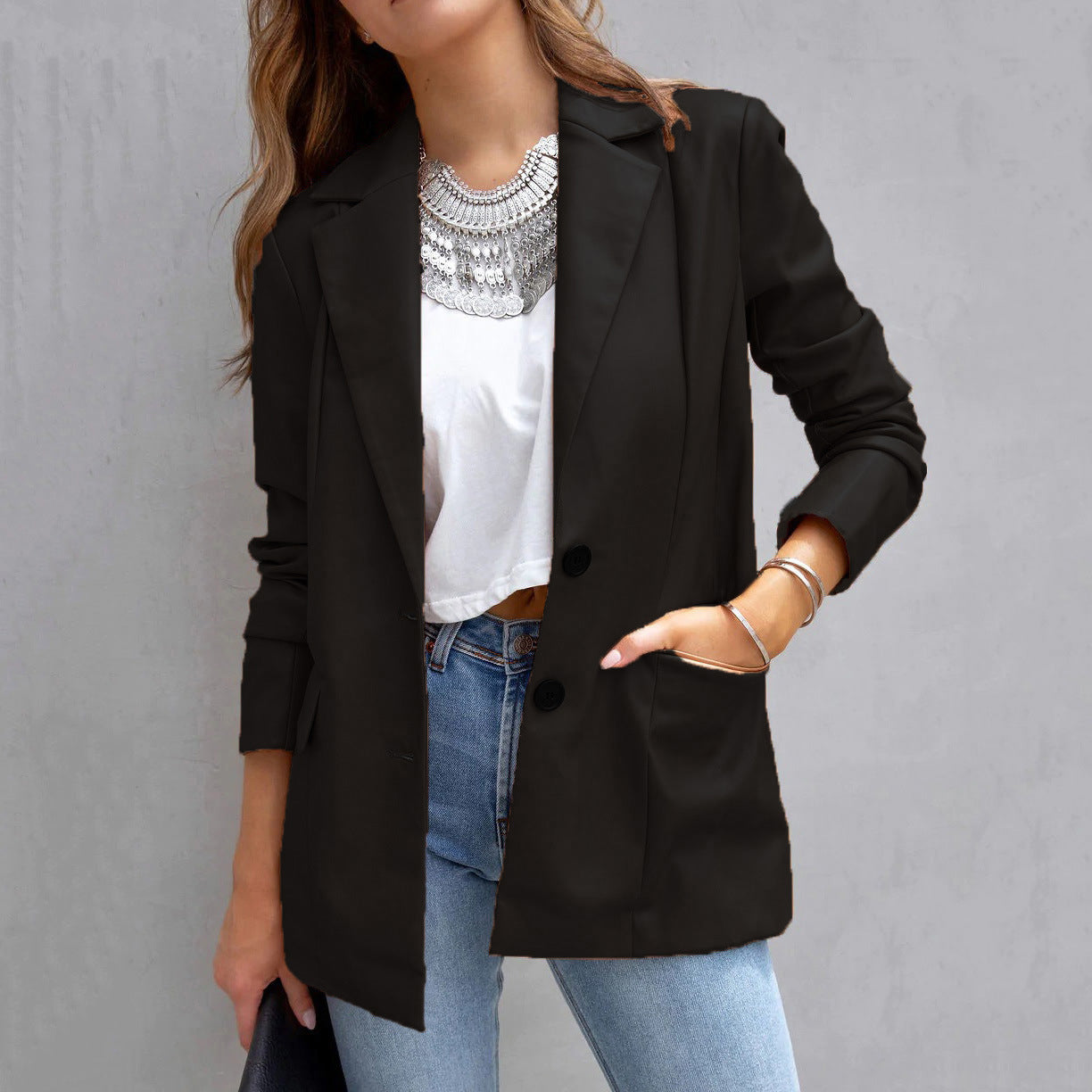 Long Sleeve Button Pu Cardigan Coat For Women