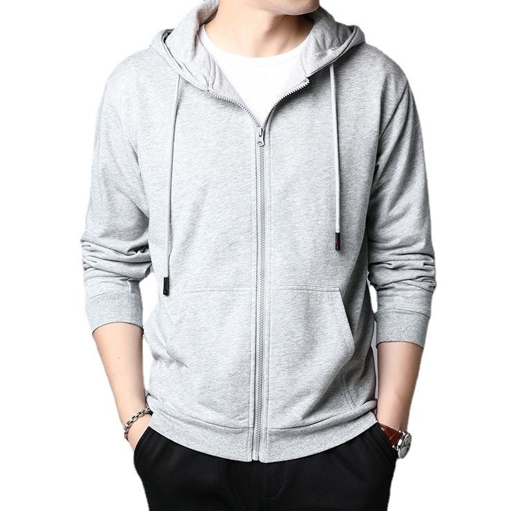 Men's Fleece-lined Thickened Hooded Sweatshirt Teenagers Cardigan Top