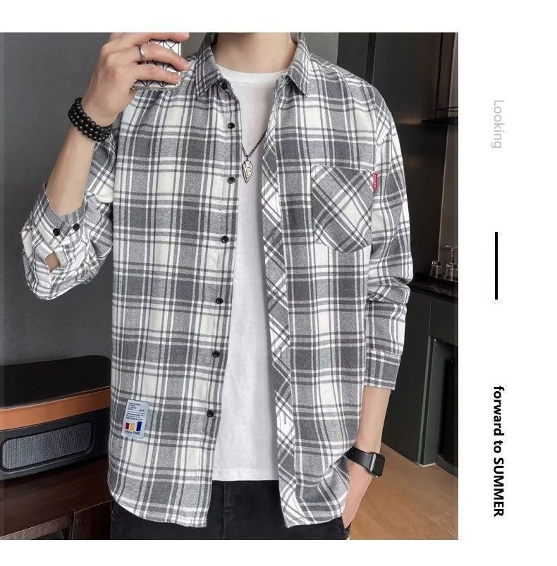 Loose Hong Kong Style Casual Coat Youth Plaid Shirt