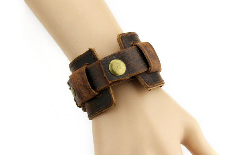 Two Rows Of First Layer Cowhide Bracelets Wide Leather Bracelets