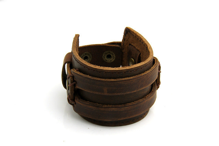 Two Rows Of First Layer Cowhide Bracelets Wide Leather Bracelets