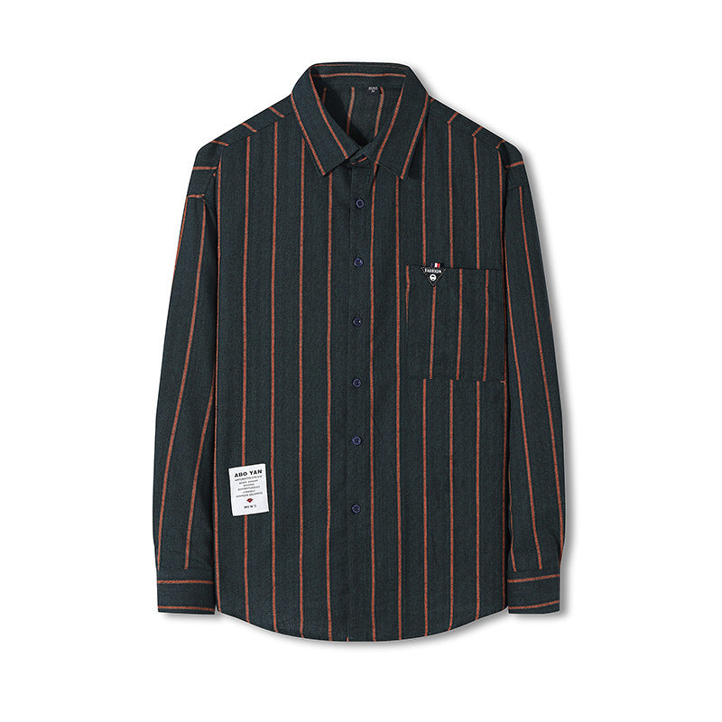 Hong Kong Style Striped Long-sleeved Shirt Men's