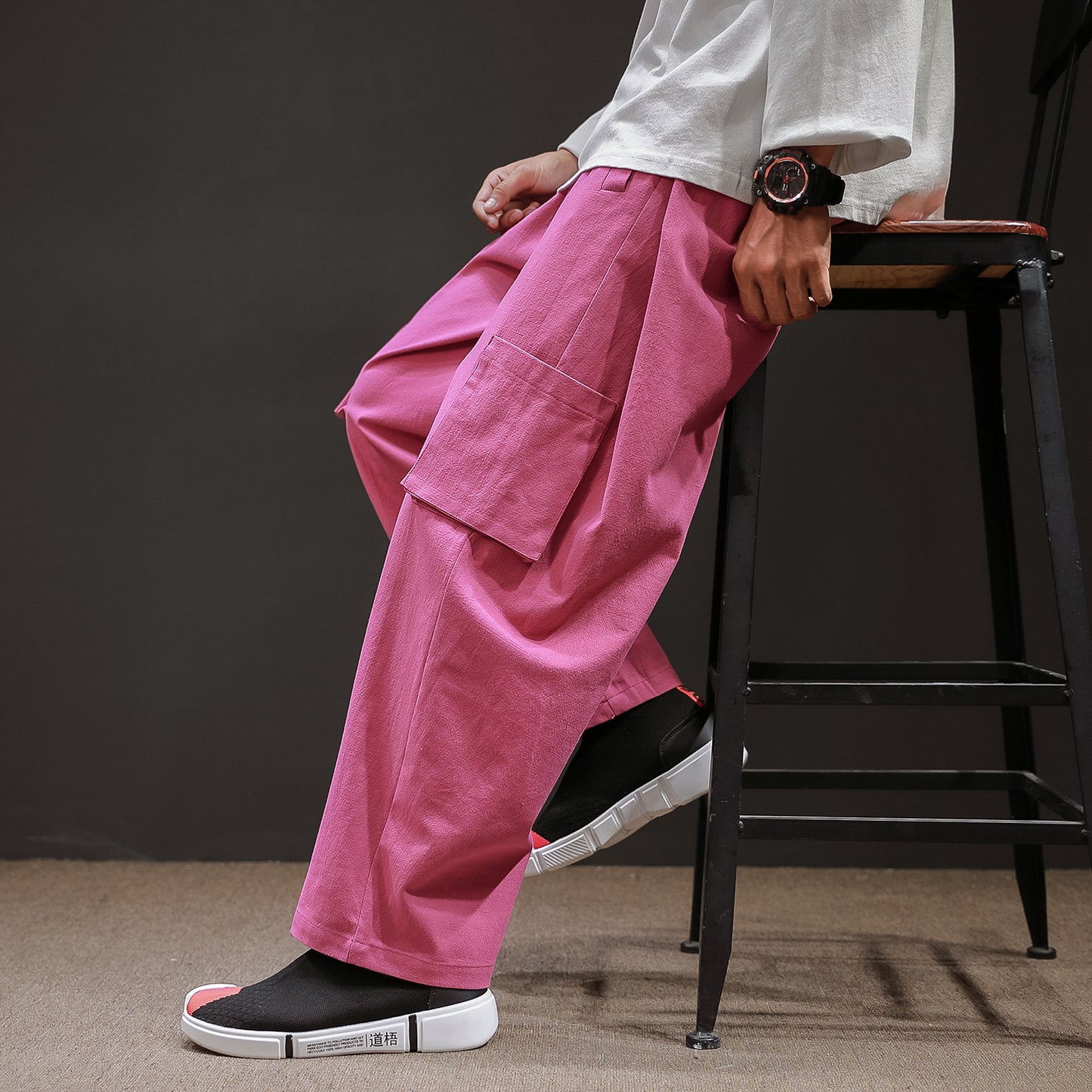 Straight Mid-Waist Lace-Up Cargo Pants