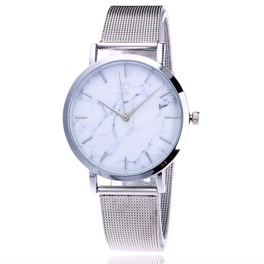 Vansvar fashion brand silver and gold mesh band creative marble wristwatch casual women quartz watches gift relogio feminino