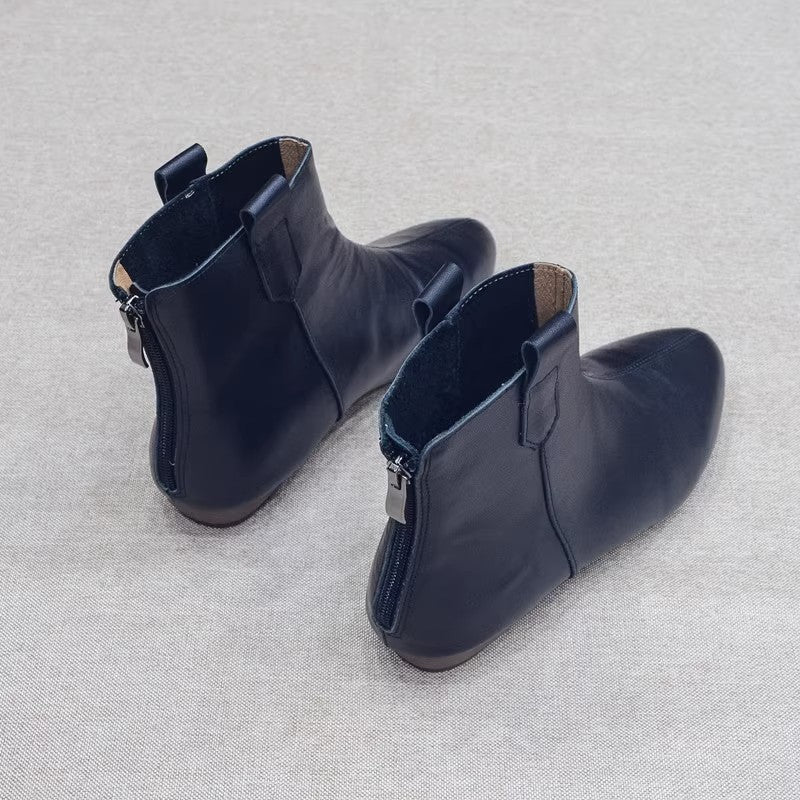 Soft Leather Retro Pointed-toe Soft Bottom Single Ankle Boots For Women