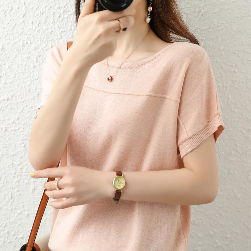 Pure Cotton Short-sleeved Knitted T-shirt