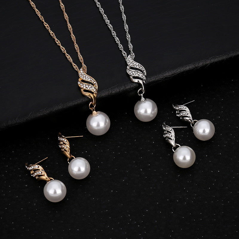 Europe and the United States eBay explosion models accessories wholesale bride accessories Pearl Diamond Necklace Set Earrings wavy lines