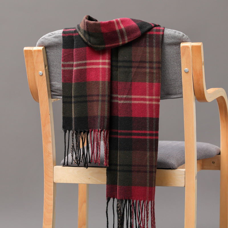 British Plaid Imitation Cashmere Tassels Couple Parent-child Men's Scarf