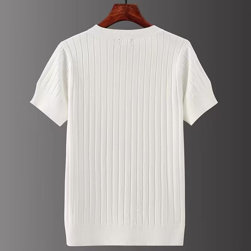 Men's Short-sleeved V-neck Knitted T-shirt