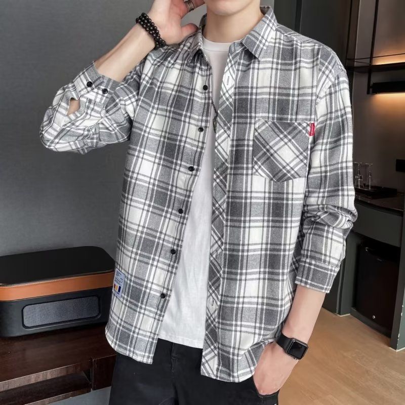 Loose Hong Kong Style Casual Coat Youth Plaid Shirt