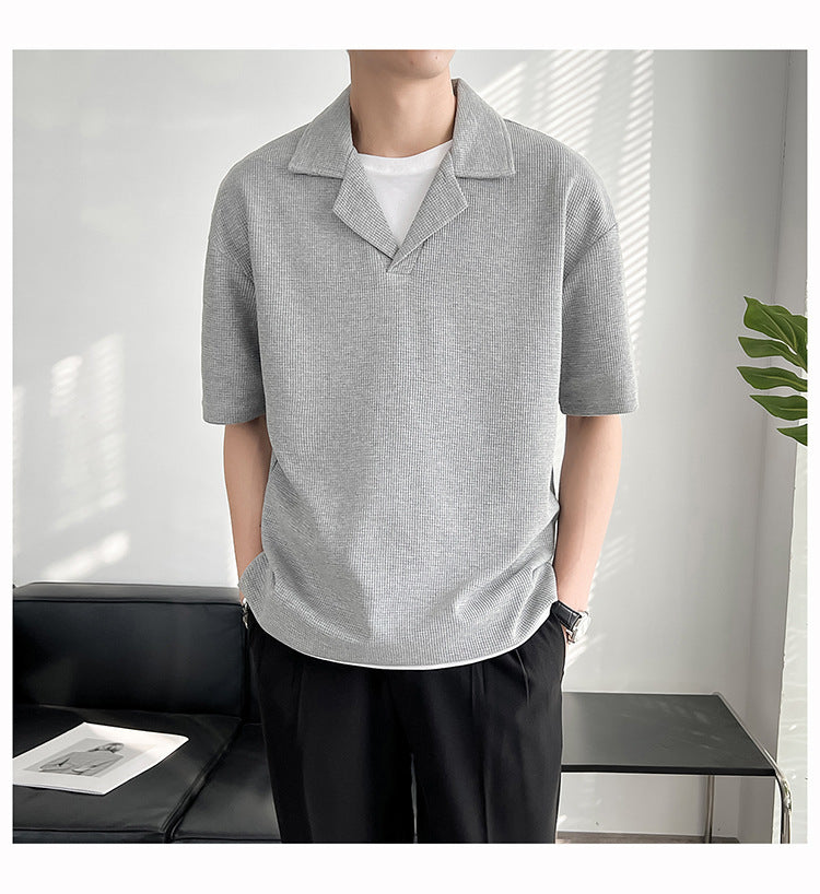 Ins Springsummer Plain Short Sleeve Polo Knitted Loose Drop-shoulder Sleeve Half Sleeve