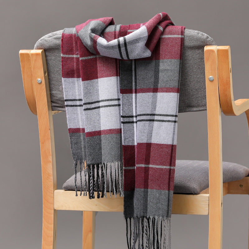 British Plaid Imitation Cashmere Tassels Couple Parent-child Men's Scarf