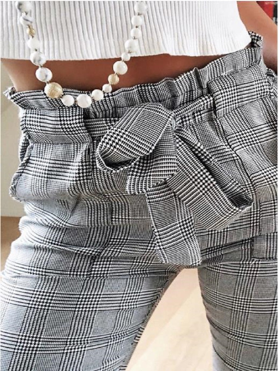 High-Waist Lace-Up Bow All-Match Long Pants