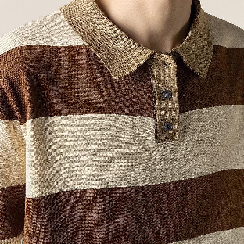 Lightly Mature Knitted Polo Shirt Casual Striped Short Sleeve