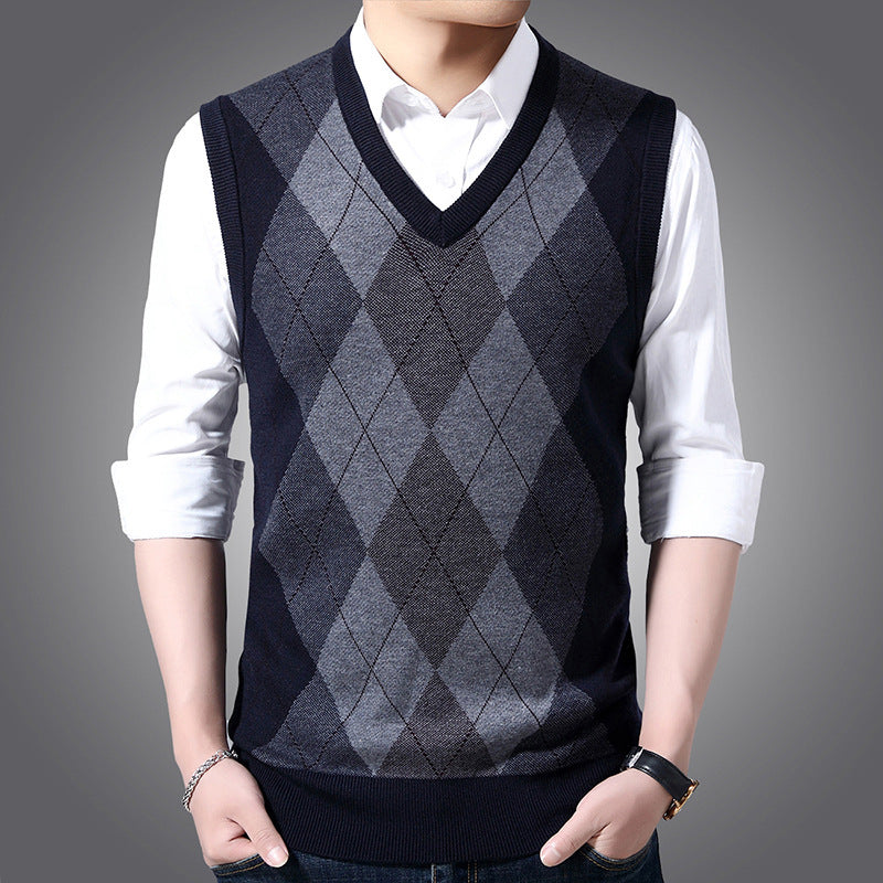 Factory Direct Sales Winter Wool Knitted Vest Middle-aged And Elderly Men's Thickened Sweater