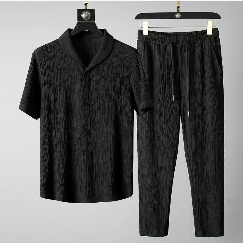 Summer Thin Casual Sports Suit Men's Fashionable Short-sleeved Trousers Trendy Light Luxury