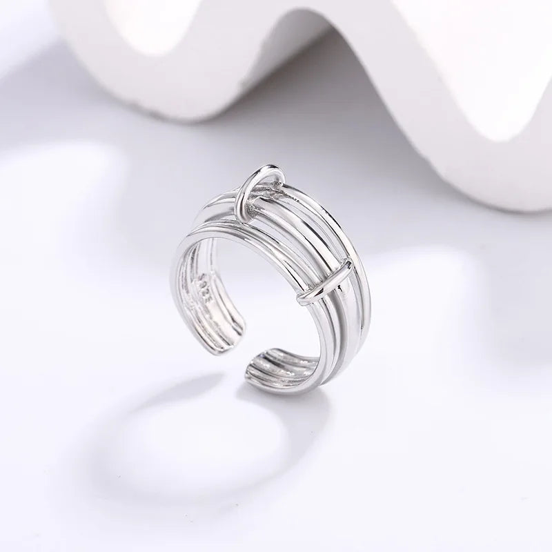 PANJBJ 925 Sterling Silver Wide Smooth Ring for Women Girl Irregular Simple Fashion Adjustable Jewelry Gift Dropshipping