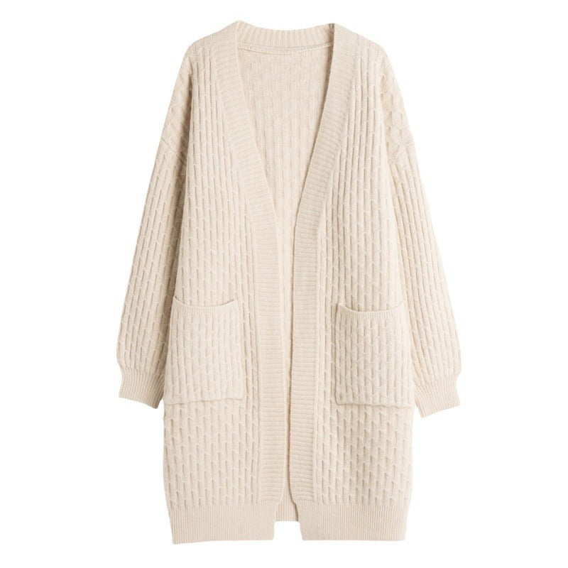 Knitted Long Lazy Feeling Thick Soft Skin-friendly Loose Long Sleeve Cardigan Jacket