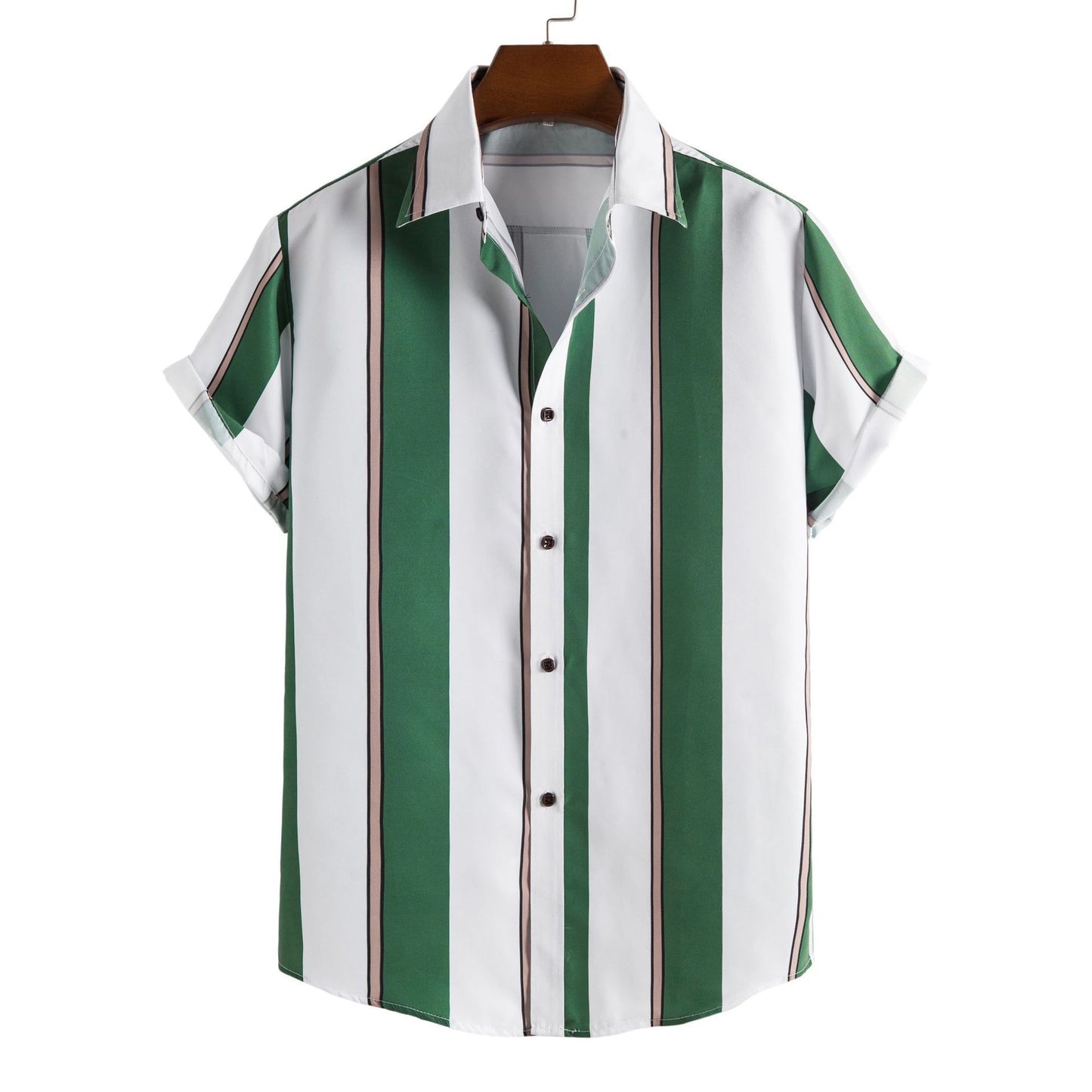 Simple Men's Short Sleeve Casual Shirt Striped Printed Shirt