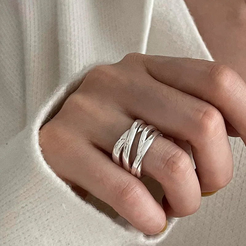 PANJBJ 925 Sterling Silver Wide Smooth Ring for Women Girl Irregular Simple Fashion Adjustable Jewelry Gift Dropshipping