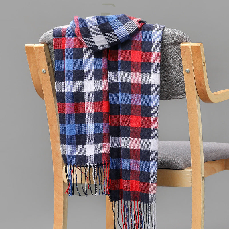 British Plaid Imitation Cashmere Tassels Couple Parent-child Men's Scarf