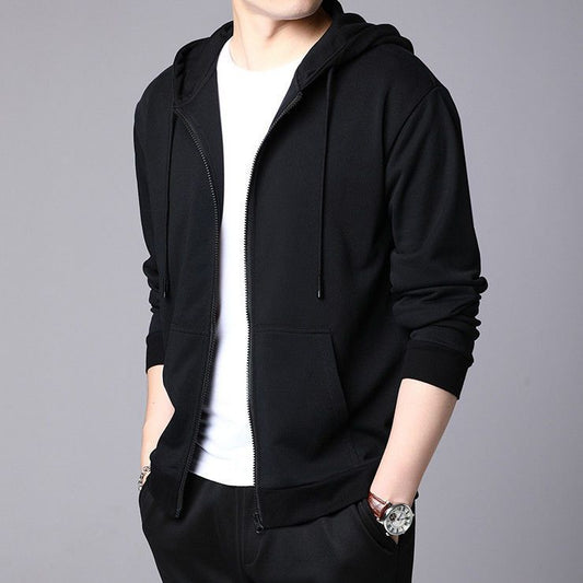 Men's Fleece-lined Thickened Hooded Sweatshirt Teenagers Cardigan Top