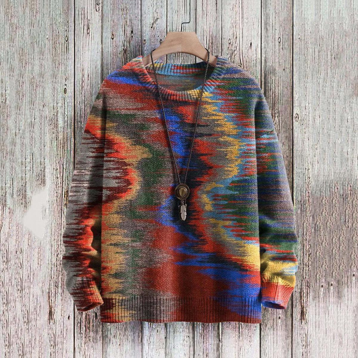 Abstract Style Digital Printing Drop-shoulder Long Sweater