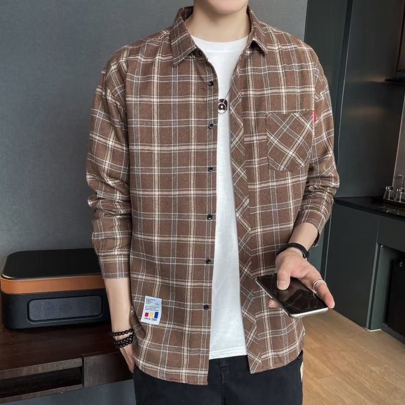 Loose Hong Kong Style Casual Coat Youth Plaid Shirt