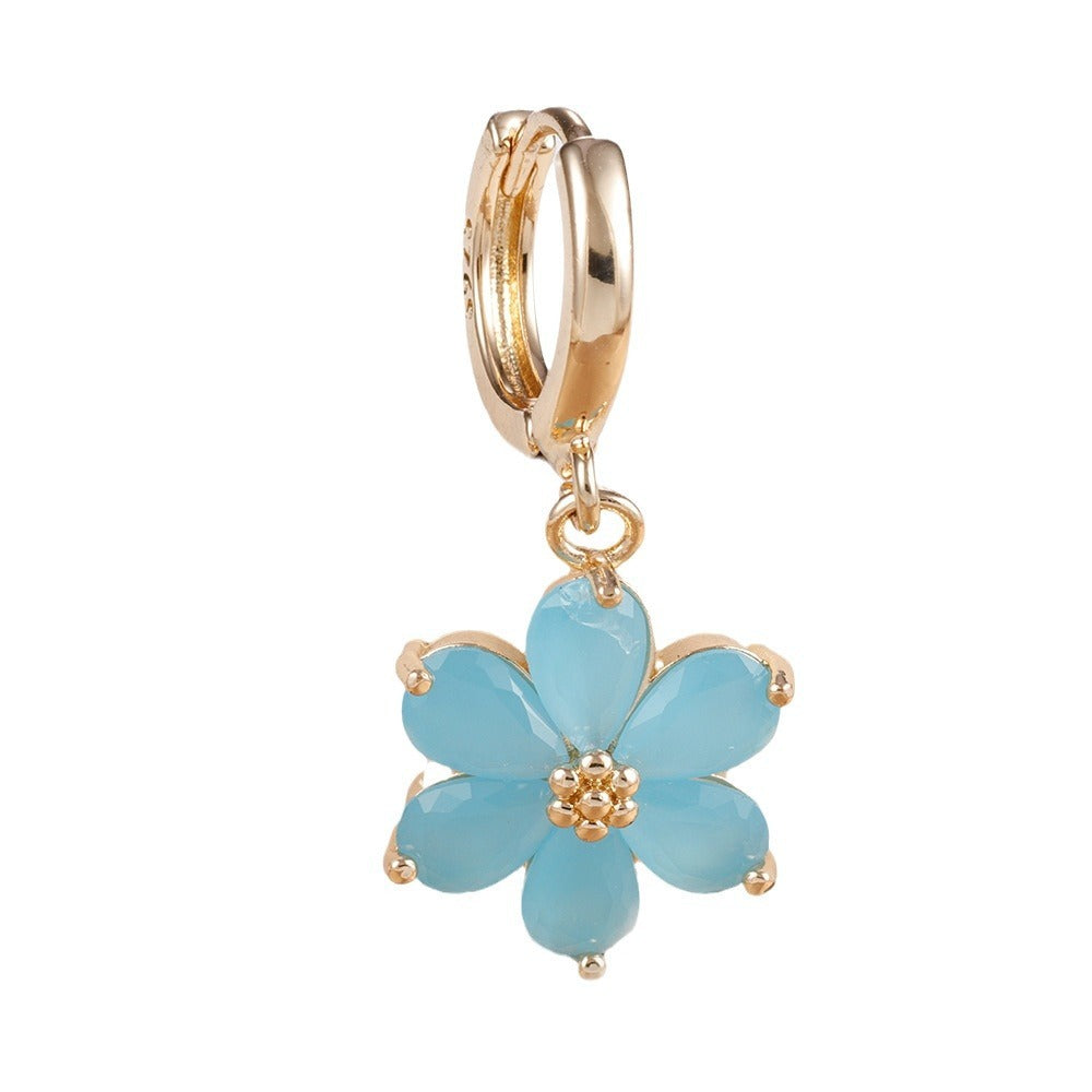 Simple Zircon Six-leaf Flower Pendant Earrings For Women