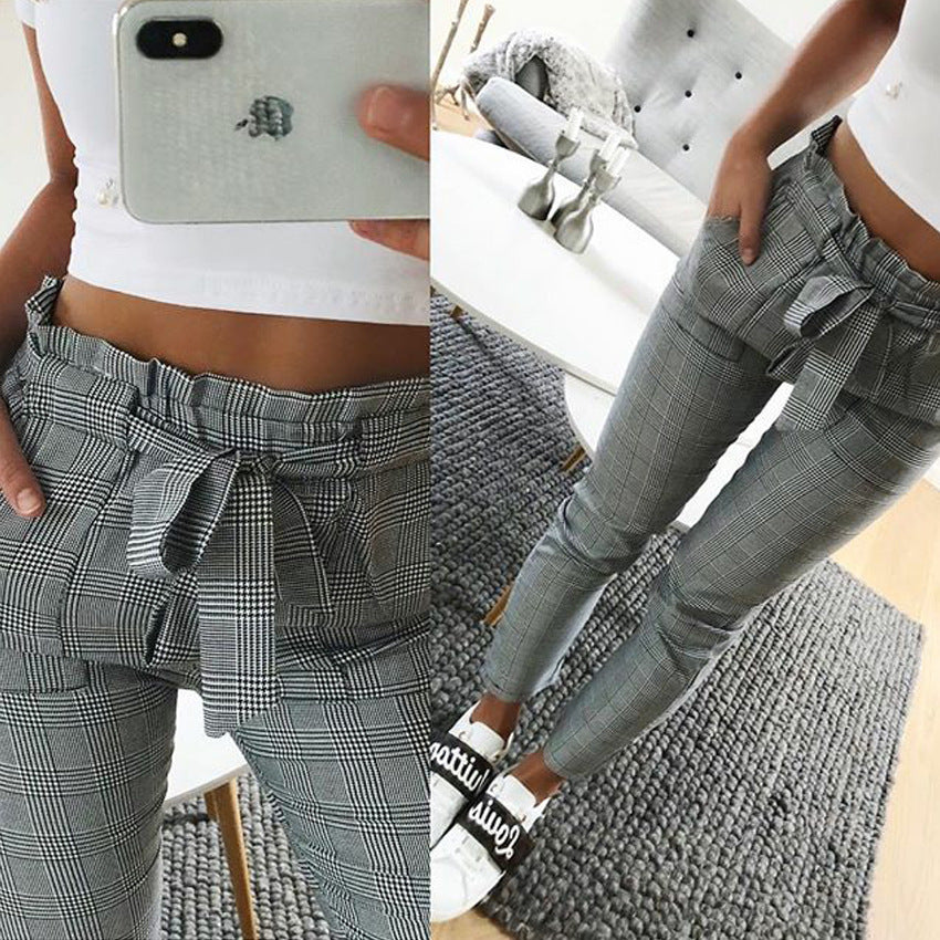 High-Waist Lace-Up Bow All-Match Long Pants