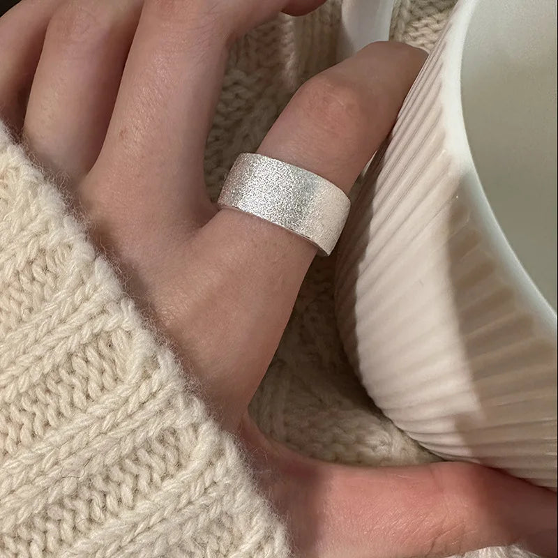 PANJBJ 925 Sterling Silver Wide Smooth Ring for Women Girl Irregular Simple Fashion Adjustable Jewelry Gift Dropshipping