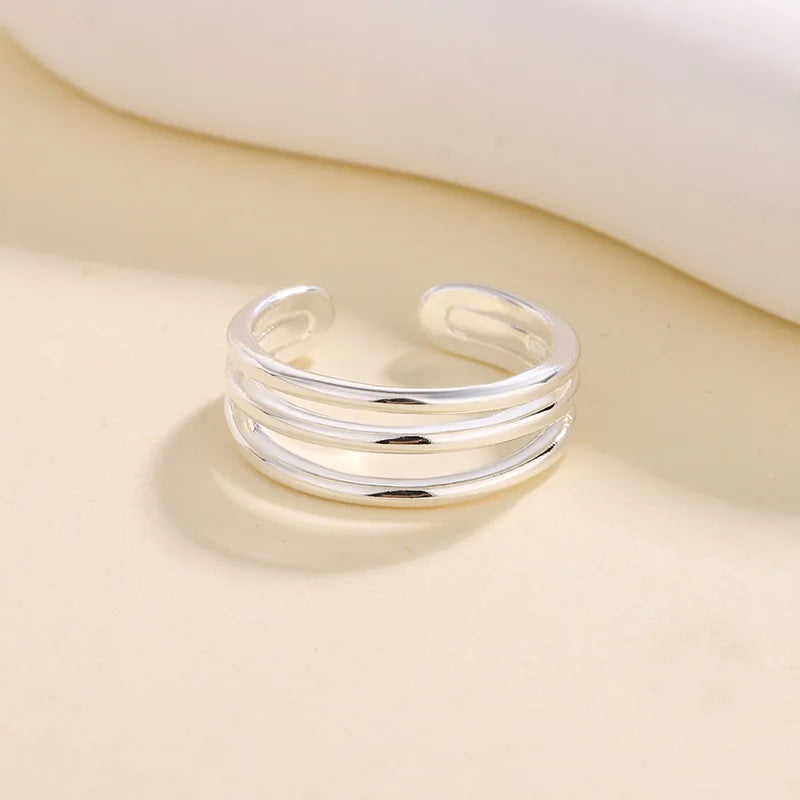 PANJBJ 925 Sterling Silver Wide Smooth Ring for Women Girl Irregular Simple Fashion Adjustable Jewelry Gift Dropshipping