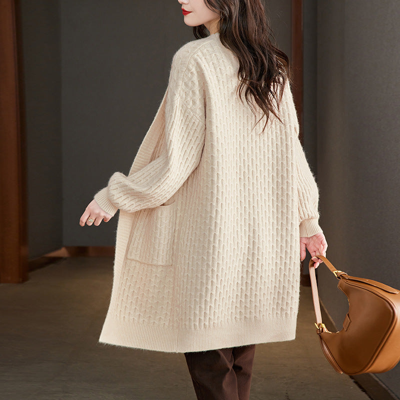 Knitted Long Lazy Feeling Thick Soft Skin-friendly Loose Long Sleeve Cardigan Jacket