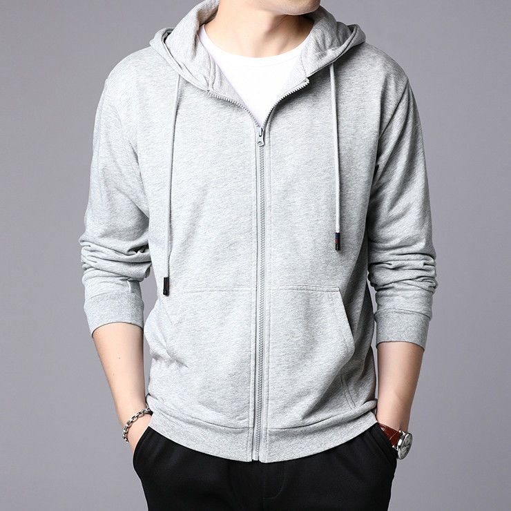 Men's Fleece-lined Thickened Hooded Sweatshirt Teenagers Cardigan Top